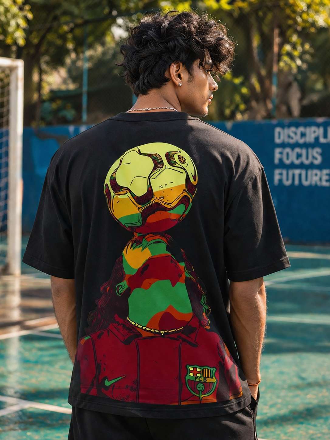 Men Black Retro Sports Badge Graphic Printed Oversized T-shirt